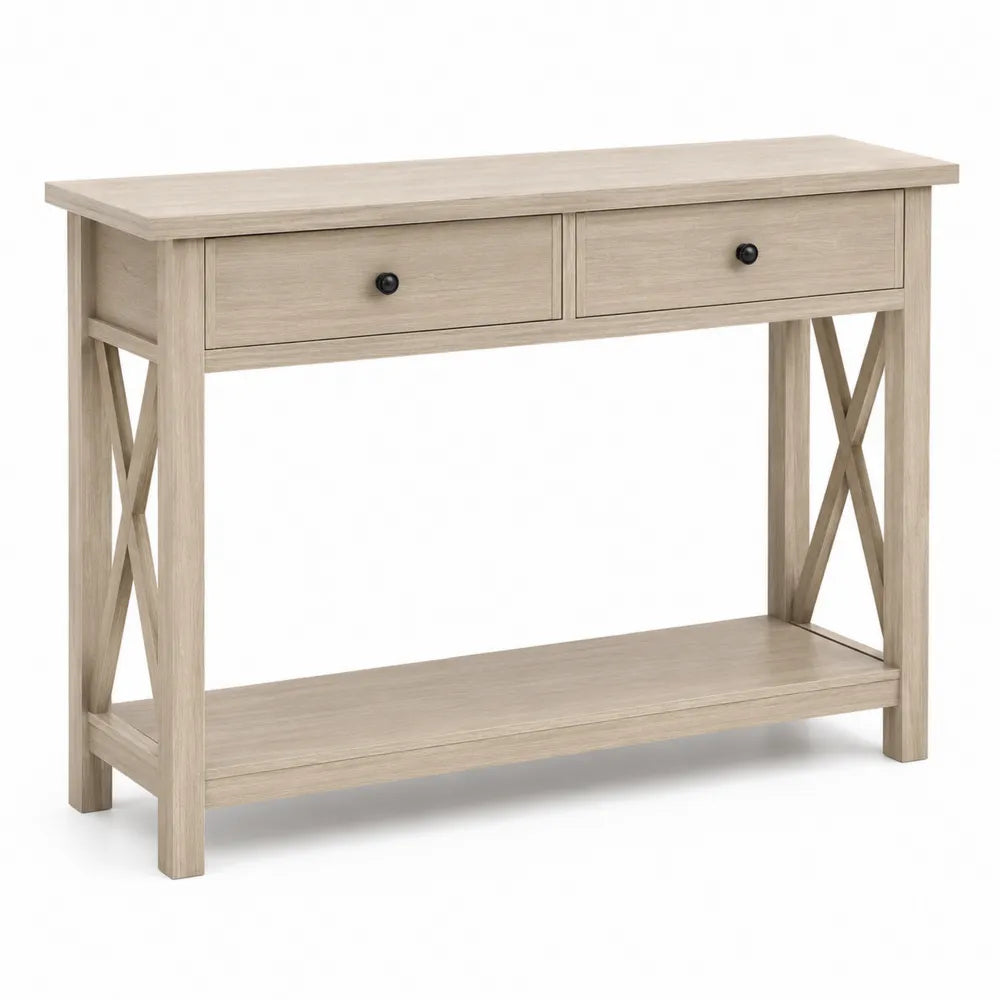 Konsolentisch Massivholz Rechteckig Beige 2 Schubladen