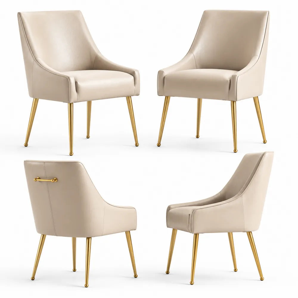 Esszimmerstuhl Set aus PU-Leder mit goldenen Metallbeinen, Beige