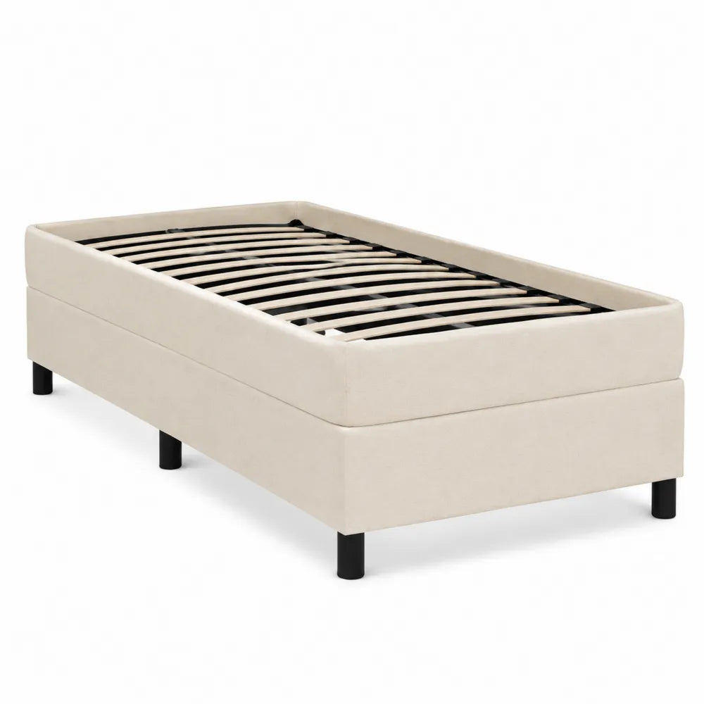 Einzelbett mit Holzrahmen und Metallbeinen in Beige 200x90 cm