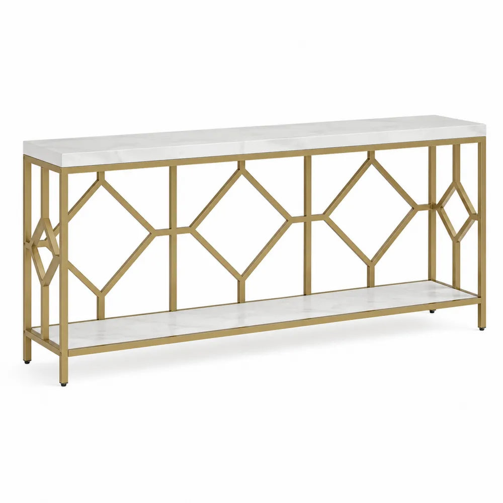 Konsolentisch Marmoroptik Gold Metallgestell 120x30x80 cm