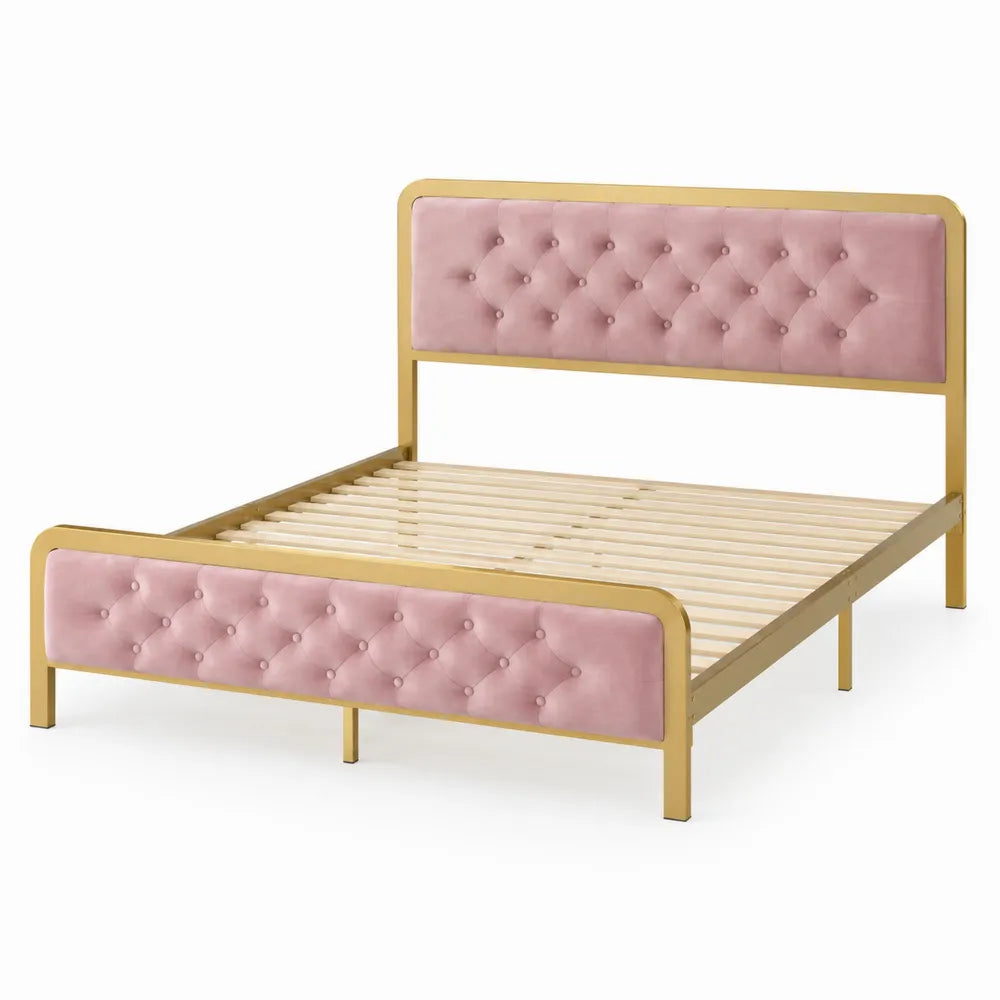 Doppelbett Metallrahmen Samt Rosa 200x160cm