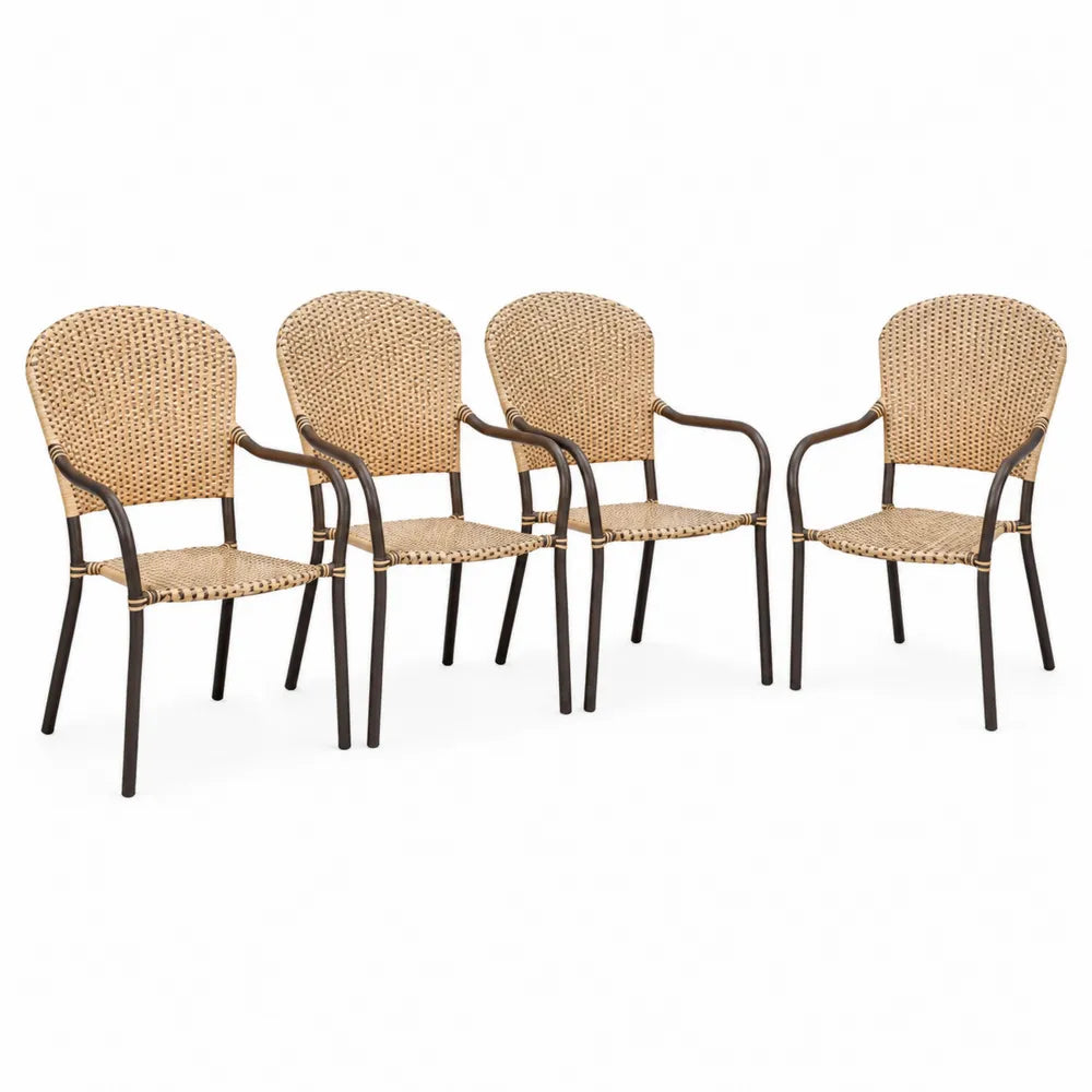 4er-Set Braun Rattan Aluminium Gartenstühle stapelbar