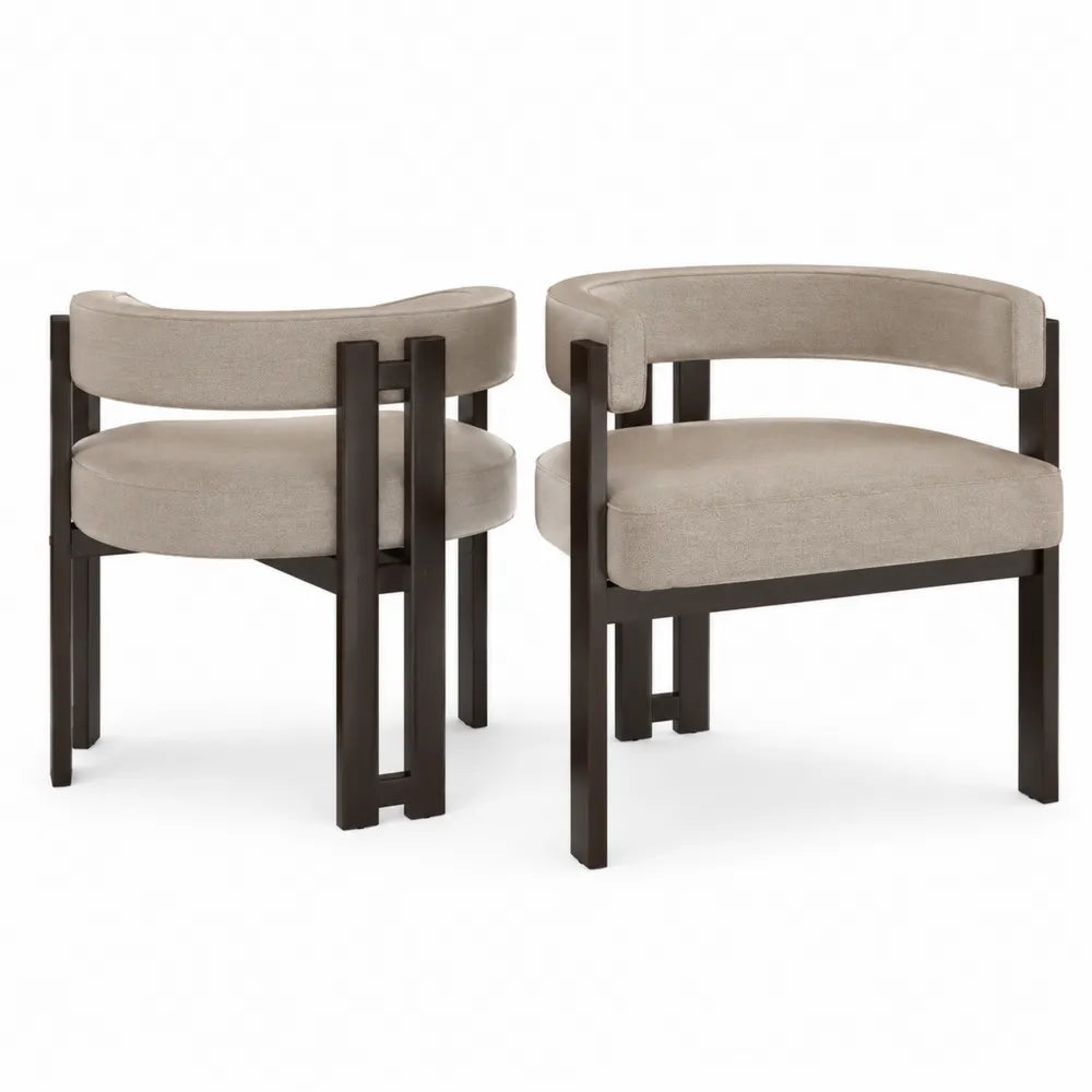 Set aus 2 Holzstühlen mit Polyesterbezug in Beige