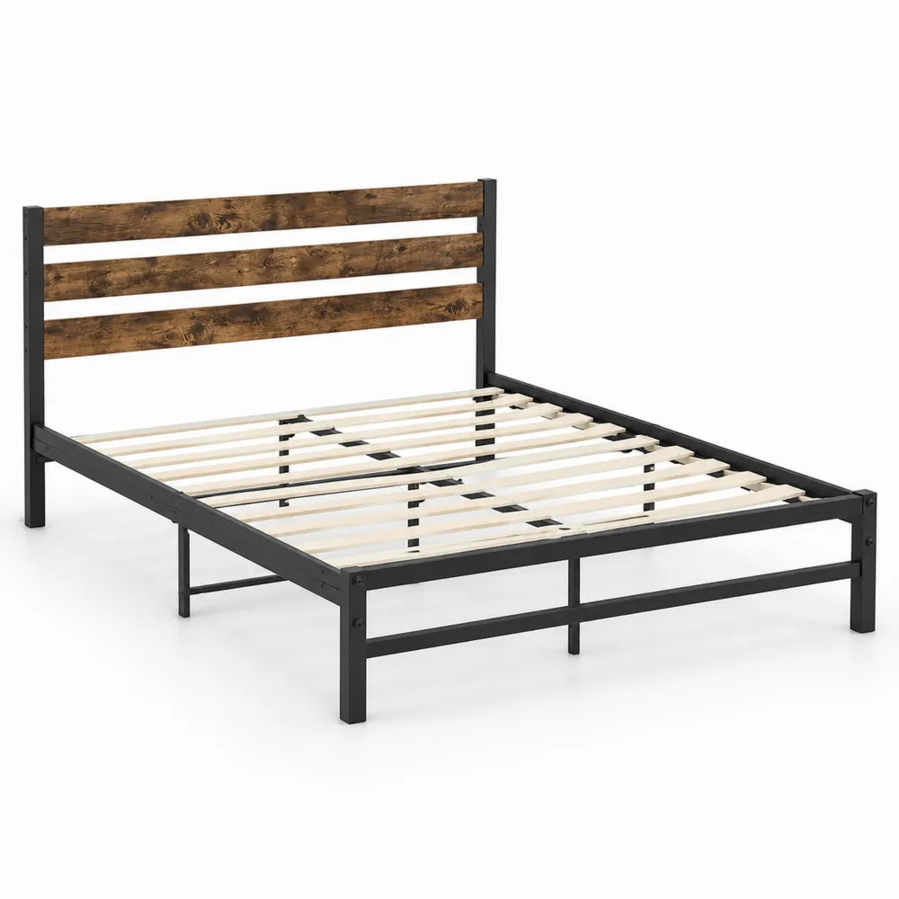 Metallbett mit Holzrückwand Schwarz/Braun 200x140 cm