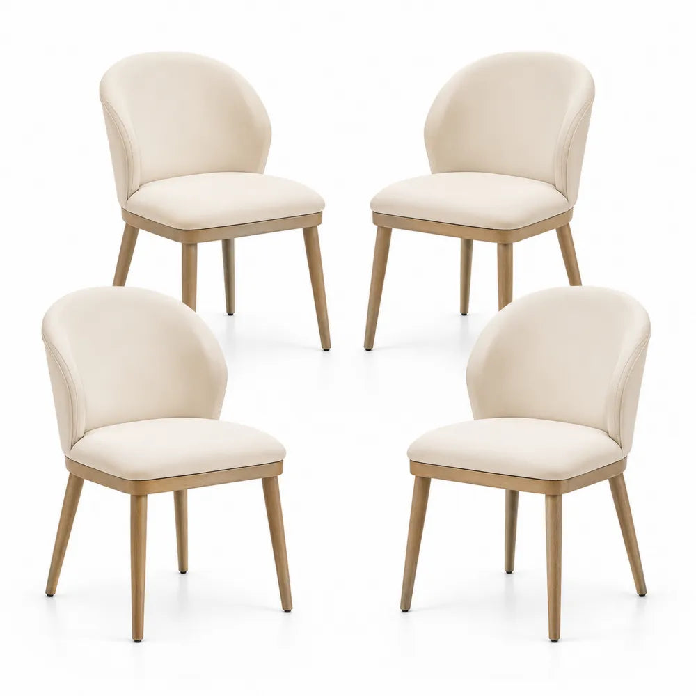 Esszimmerstühle Set aus Holz und Stoff, 4 Stück, Creme
