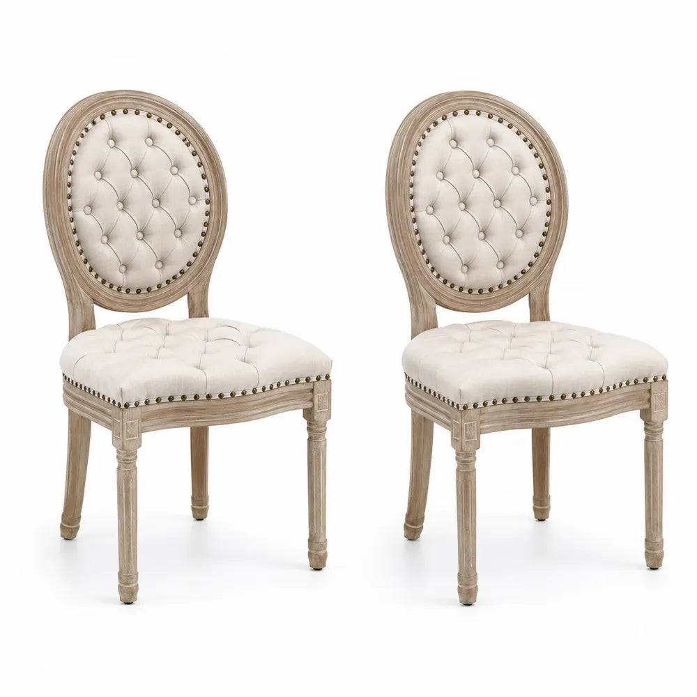 Esszimmerstühle Set Beige Leinen Eiche